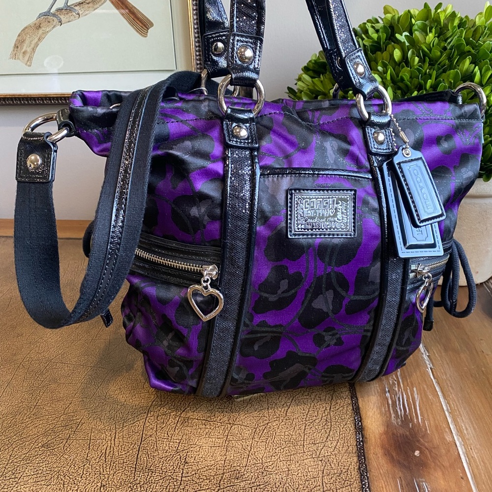 Coach NWT Poppy Purple Ocelot Daisy Glam Glitter Tote Bag F20071 - Picture 15 of 15